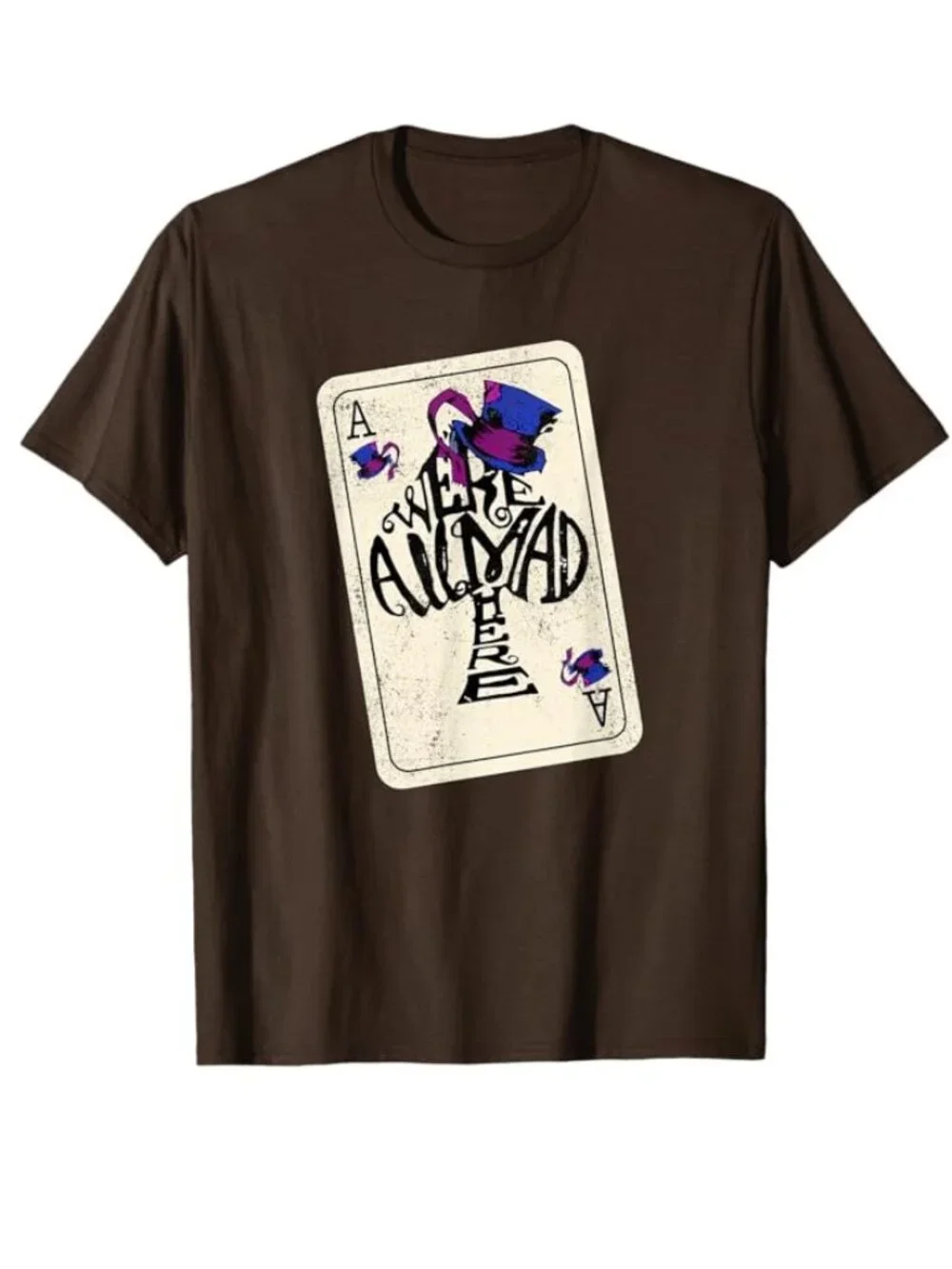 Mad Hatter We're All Mad Here Ace of Spades Distressed Graphic Tee 2XL PTP 25.5
